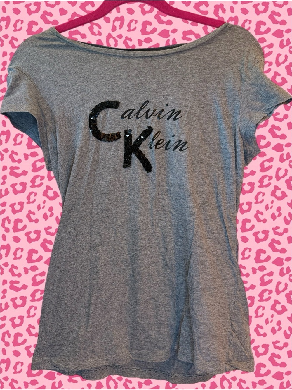 Calvin Klein Gray Sequin Logo Tee Women’s Size Medium